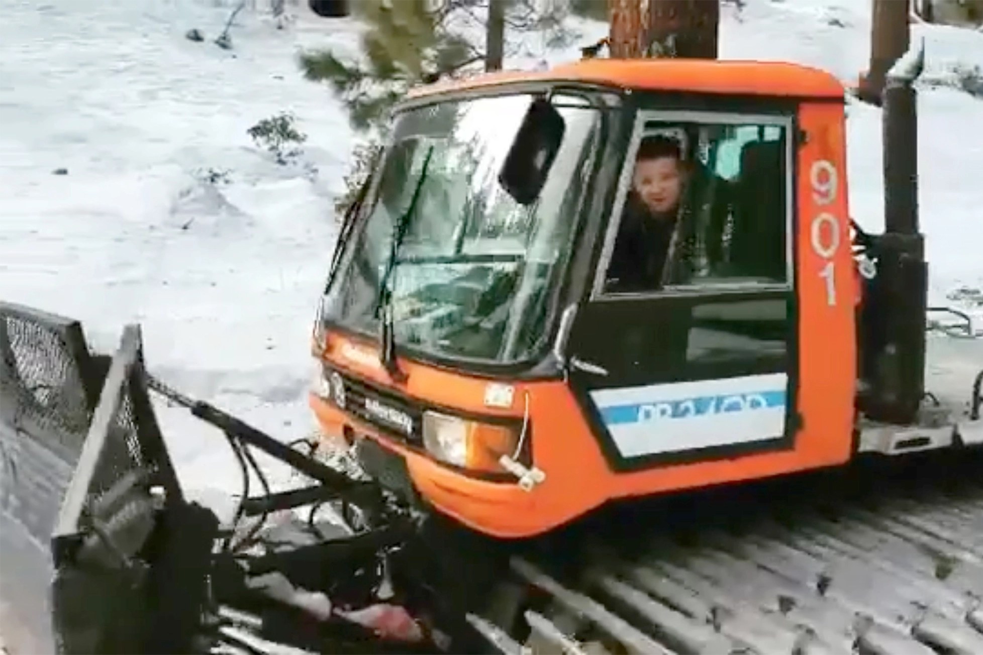 Renner run over by monster snowplow.